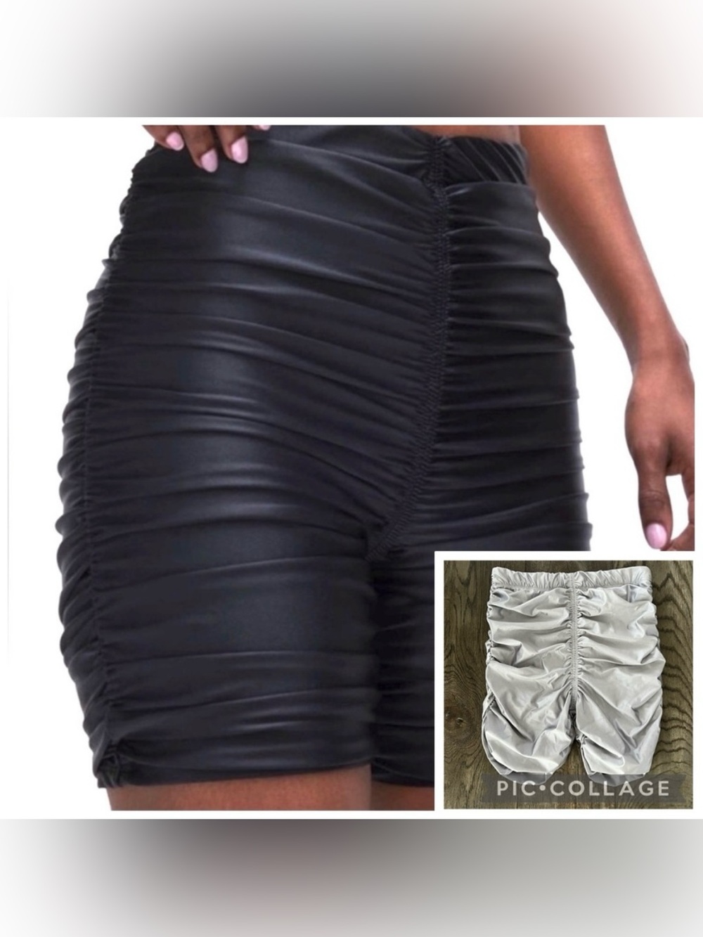 GOOD AMERICAN Silver Ruched Bike Shorts Size L